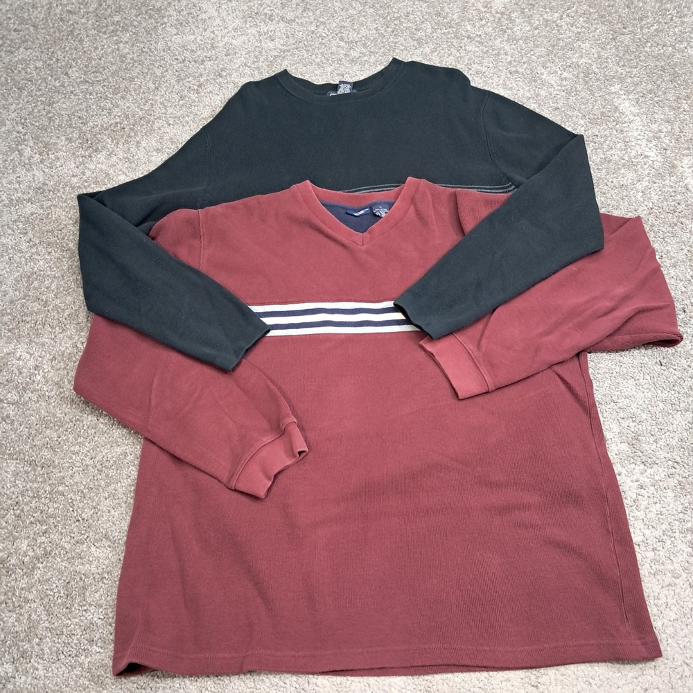 Cherokee Mens Long Sleeve Shirt Bundle Waffle Knit Thermal Sweater Cotton L 2pk